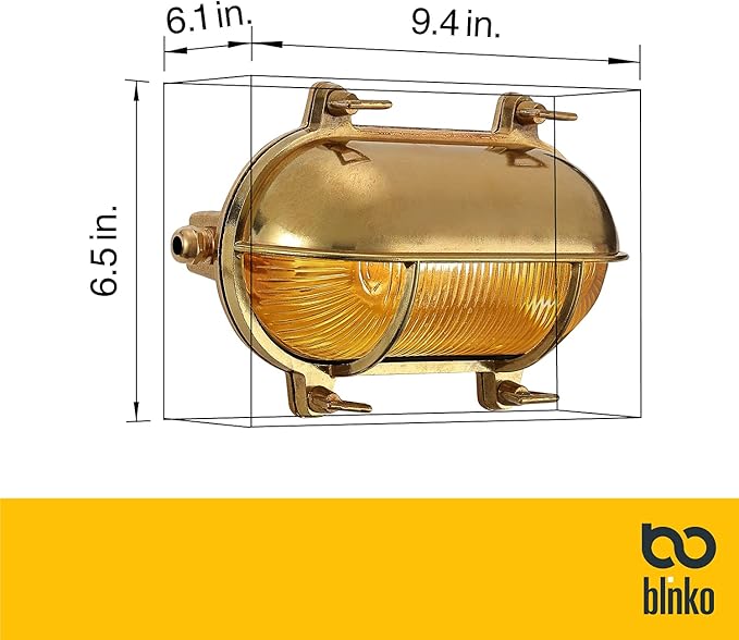 BLINKO Nautical Brass Bulkhead Wall Light,Vintage Retro Wall Sconce,Industrial Lighting Fixtures,Mid Century Modern Decorative Light,IP 65 Precision Waterproof,Outdoor Indoor Deco,Lampshade Only