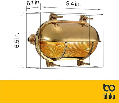 BLINKO Nautical Brass Bulkhead Wall Light,Vintage Retro Wall Sconce,Industrial Lighting Fixtures,Mid Century Modern Decorative Light,IP 65 Precision Waterproof,Outdoor Indoor Deco,Lampshade Only
