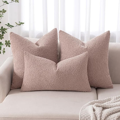MIULEE Textured Boucle Throw Pillow Cover Pink Accent Solid Lumbar Pillow Case Spring Valentine Decorative Soft Pack of 1 Couch Cushion Chair Sofa Bedroom Livingroom Home Decor,12x20 Inch