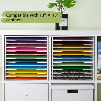 SANFURNEY Scrapbook Paper Organizer for Sizes 12" x 12", File Sorter Storage, Document Holder, Desktop Scrapbook Paper Organizer Rack for Home Office School (White, 12 Slots - Standard Size - 2PCS)