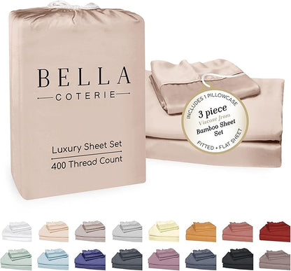 Bella Coterie Luxury Bamboo Viscose Twin XL Size Sheet Set | 100% Organically Grown | Ultra Soft | Cooling for Hot Sleepers | 18" Deep Pocket [Dusty Rose]