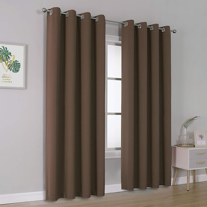 DUALIFE Brown Curtains 84 Inches Long Coffee Color Blackout Curtains with Grommet Thermal Insulated Room Darkening Solid Widow Curtain Panels/Drapes for Bedroom 52x84 Inch 2 Panels