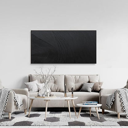 Black Wall Art Framed Abstract Canvas Pictures For Hand Painted Line Texture Wall Decor Modern Abstract Canvas Painting Artwork For Living Room Bedroom Home Office Wall Decorations Ready To Hang 20" X 40"
