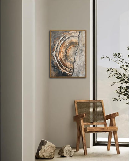 IBHJSART Framed Tree Ring Canvas Wall Art Vintage Colorful Wood Stump Painting Prints Modern Minimalist Pictures Neutral Nature Rustic Farmhouse Decor Living Room Bedroom Bathroom Office
