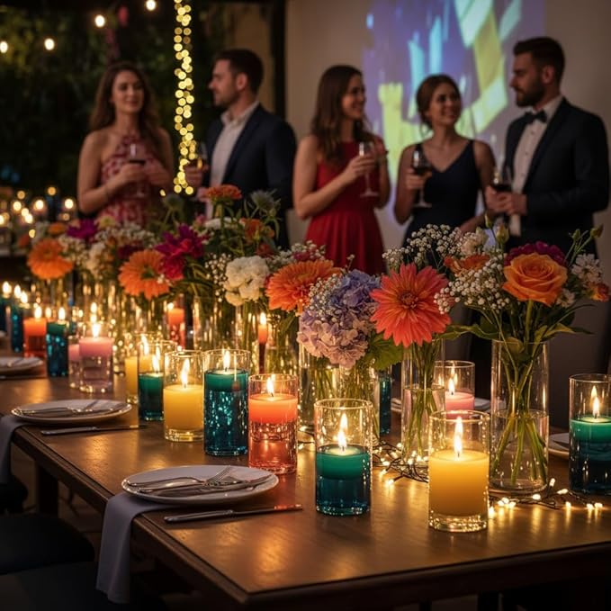 48 Pack Glass Cylinder Vases 4,6,8,10 Inch Multi-Use Flower Vases & Hurricane Floating Candle Holders for Wedding Table Centerpieces, Home Decor & Party Decorations