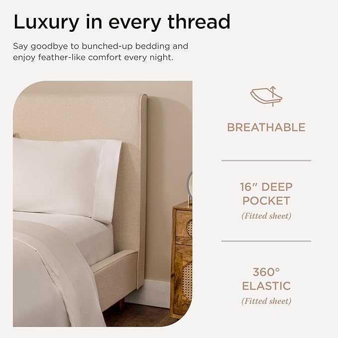 Threadmill Luxury 800 Thread Count King 100% Cotton Sheets - Hotel White Sateen Weave Bed-Sheets, Better Than Egyptian Cotton, 4 Pc Solid Soft Bed Set, Fits 16" Deep Pocket