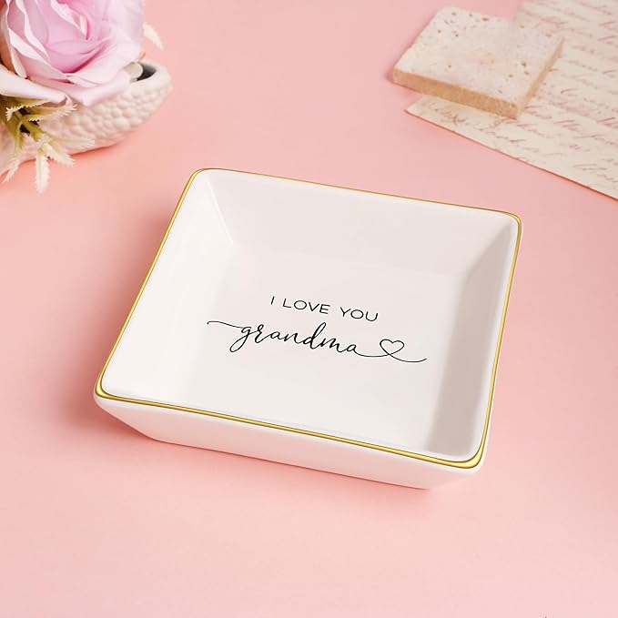 JoycuFF Grandma Birthday Gifts from Granddaughter Jewelry Trinket Dish Tray Unique Gifts for Grandmother Mother's Day Christmas Thanksgiving Day