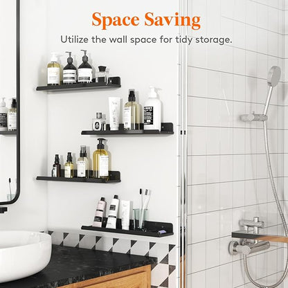 Lifewit Floating Shelves for Bathroom, 15" Acrylic Wall Organizer for Perfume, Makeup, Figures, Nail Polish, Photo, Book, Decor Display Rack for Nursery, Living Room, Bedroom, Kitchen, Black, 6 Pack