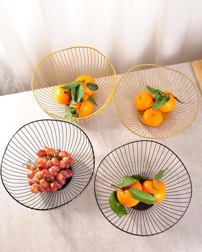 IBWell Classic Style Curved-Edge Modern Creative Stylish Single Tier Dish,Metal Iron Wire Fruit Vegetables Bread Decorative Stand Serving Bowls Basket Holder (Dish) (Gold)