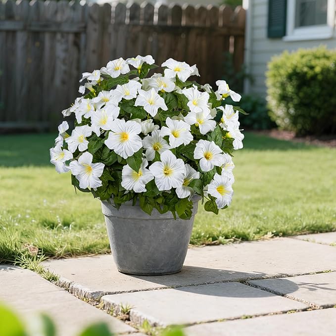 19 Inch Artificial Flowers for Outdoor Indoor Garden Home Decoration,Faux Flower for Home Office Garden Patio Balcony 4 Bundles (White)