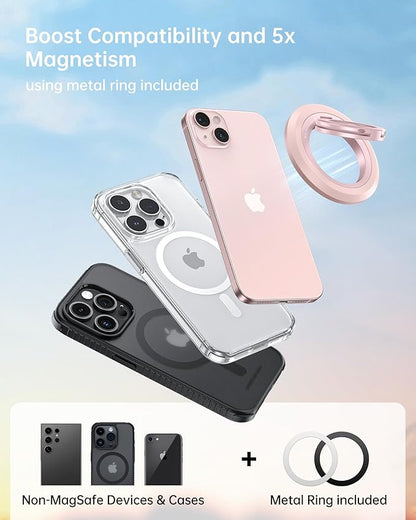SYNCWIRE for MagSafe Ring Phone Holder, 360° Rotation Magnetic Cell Phone Grip Dual-Sided Magnets Phone Ring Kickstand Compatible with iPhone 17 16 15 14 13 12 Pro Max MagSafe, Android, Samsung etc.