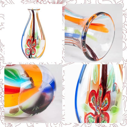 Glass Vases for Flower, Unique Hand Blown Colorful Glass Vase, Modern Art Decorative for Home Living Room, Office, Table centerpieces, Bookshelves and Wedding Decorations (JG68)