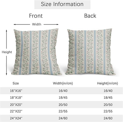 Vintage Floral Pillow Covers 22x22 Set of 2 Striped Boho Decor Blue Green Pillowcases Summer Printed Grand Millenial Throw Pillow Covers with Zipper Soft Cozy for Sofa Bed Chair Home Decoration