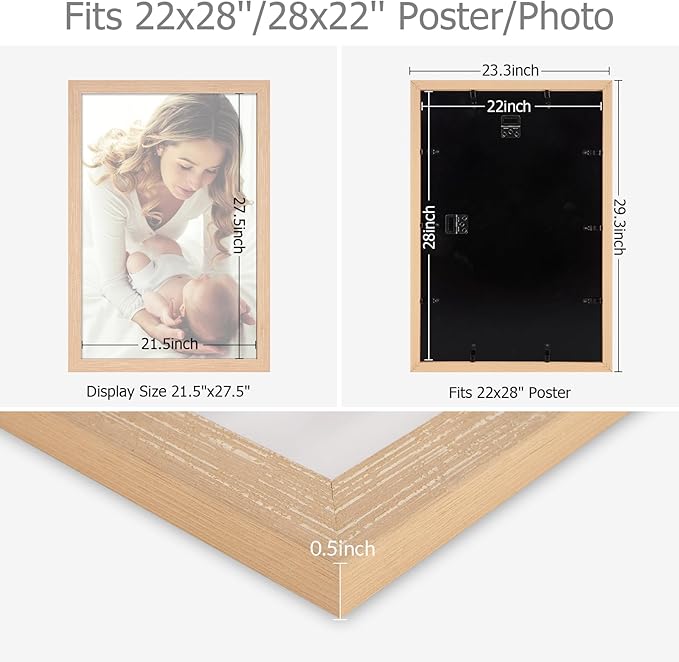 22x28 Frame Natural Woodgrain,Rustic 28x22 Picture Frame, Art Pic Hanging Poster Frame, 22 by 28 Gallery Family Concert Portrait Photo Frame Anniversary/Birthday/Wedding/Thank you/Christmas Gift