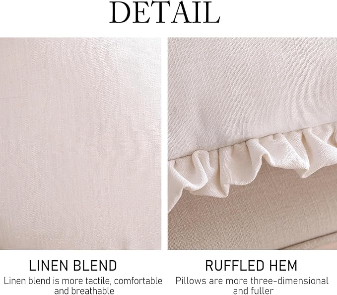 ISAENNE Classic White Round Throw Pillow Cover Diameter 16", Solid Color Cottage Linen Cotton Decoration Pillow Cover with Ruffles, Sturdy Throw Pillow Case for Couch Sofa Bed Living Room