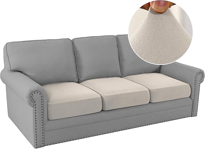 H.VERSAILTEX Fleece Couch Cushion Covers Stretch Couch Covers for 3 Cushion Couch Sofa Thick and Soft Couch Covers Washable (3 Piece Sofa Cushion Cover, Island Fossi)