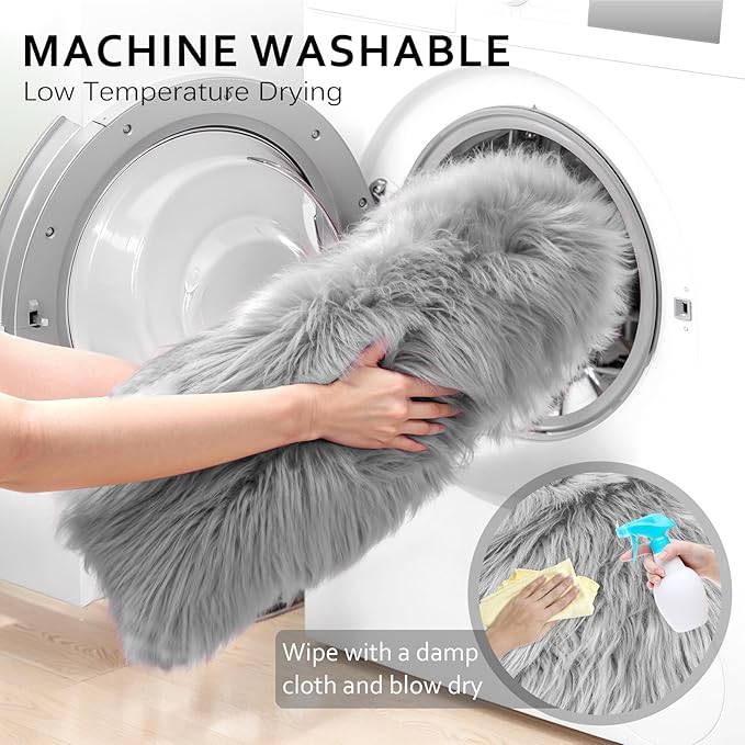 Ciicool Ultra Soft Faux Sheepskin Fur Rug Fluffy Chair Rug for Sofa Couch Seat Cushion.Shaggy Furry Small 2x4 Grey Bedroom Fuzzy Carpet for Living Room Kid's Room Nursery Decor