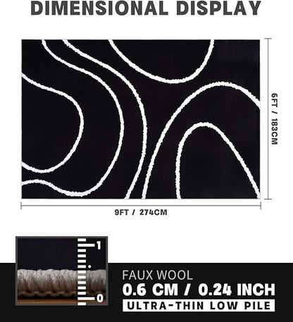 YIHOUSE Black Modern Area Rug 6x9,Abstract Rugs for Bedroom,Black and White Geometric Rug,Minimalist Wave Rug,Dark Washable Area Rugs 6x9 Non Slip Rugs for Living Room，Office