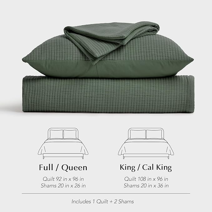 EVERGRACEHOME Cotton Gauze Queen Bedspread, Ultra Soft Prewashed Pick Stitch Matelassé Coverlet, Lightweight Textured Oversized Queen Quilt Bedding Set for All Season, with 2 Shams, Olive Green