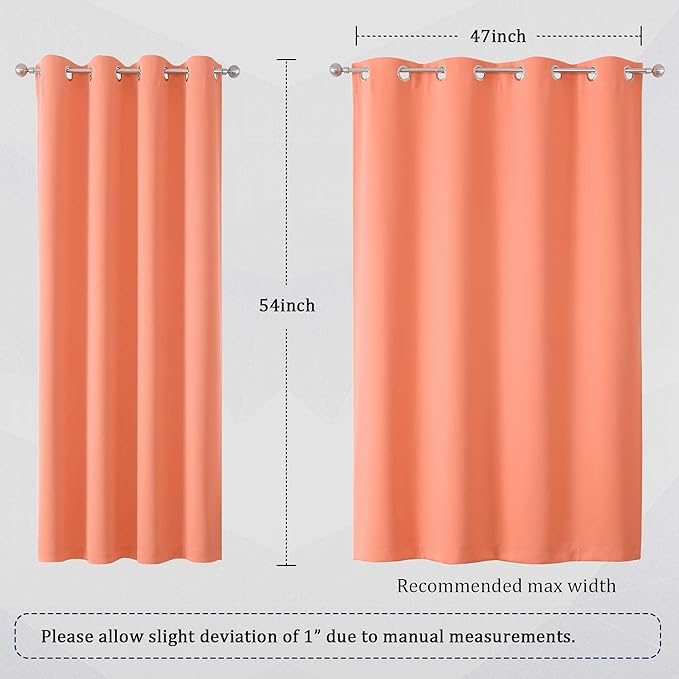 DUALIFE Coral Curtain Panels for Girls Bedroom 54 Inch Length 2 Panels Set Peach Salmon Color Curtains for Nursery Grommet 52 W x 54 L Inch