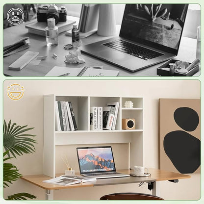 Desktop Bookshelf, 3-Tier Wood Countertop Bookcase with 5 Shelves, Desk Hutch for College Dorm, Multipurpose Desk Organizer Shelf Display Rack for Home Office, Hutch Top Only