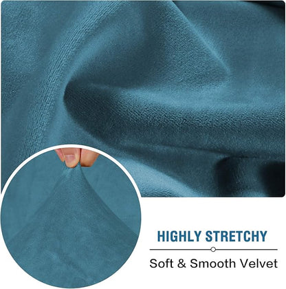 H.VERSAILTEX Velvet Stretch Couch Cushion Cover Plush Cushion Slipcover for Chair Loveseat Sofa Cushion Furniture Protector Seat Cushion Sofa Cover (2 Piece Medium Sofa Cushion Covers, Peacock Blue)