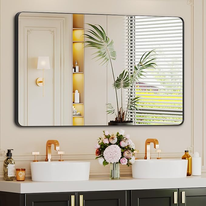 Bathroom Mirrors for Over Sink,55x30Inch Vanity Mirrors for Wall,Black Metal Frame Rectangle Mirrors for Bathroom Farmhouse,Restroom,Hangs Horizontally or Vertically