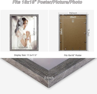 18x18 Picture Poster Frame, Rustic Gray 18 x18inch Frame, Natural 18x18 Frame, Distressed Grey Large Gallery Family Concert Photo Frame, Anniversary/Birthday/Wedding/Thank you/Christmas Gift