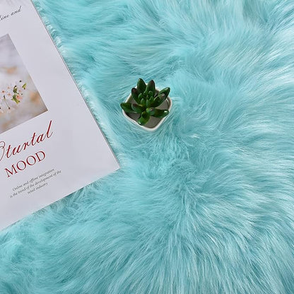 Latepis Light Blue Faux Fur 5x8 Alfombras para Salas Washable Sheepskin Fluffy Shag Rug for Living Room Bedroom Soft Plush Rugs Home Decor Rectangle