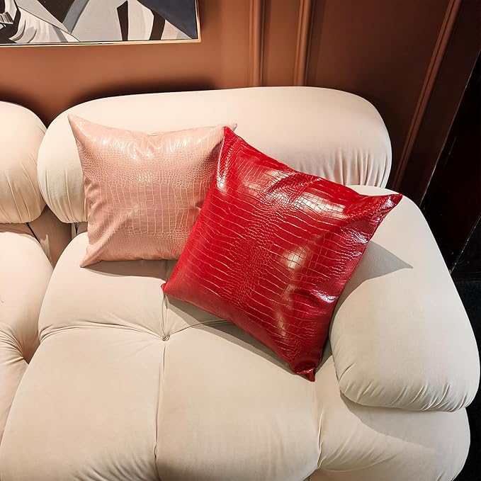 Faux Leather Throw Pillow Covers 18X18 Inch Set of 2 Christmas Red Outdoor Modern Farmhouse Solid Decorative Pillow Covers for Room Couch Living Bedroom Bed Sofa
