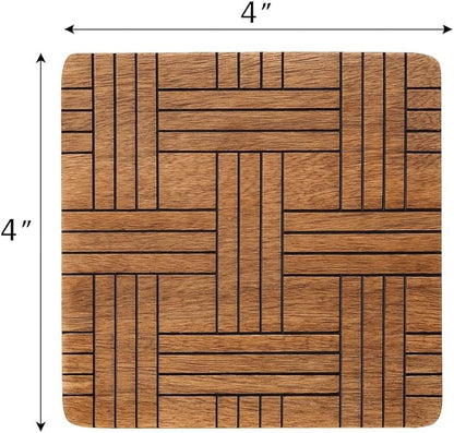 Set of 6 Wood Coasters - Natural Mango Wooden Coasters for Drinks, Beverages, Wine Glasses & Bar Glasses - Rustic & Durable Drink Coasters - Coaster Set for Home, Kitchen, Dining, Bar Decor