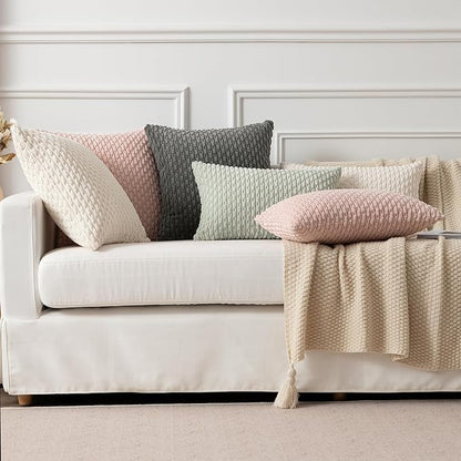 Kevin Textile 14x22 Inch Pillow Cover 1 Pack Boho Decorative Soft Striped Corduroy Lumbar Farmhouse Solid Color Accent Rectangle Cushion Case for Living Room Couch Sofa Bed, Cream White