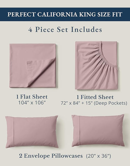 LANE LINEN 100% Organic Cotton Cal King Size Bed Sheets, Sustainably Produced Okeo Tex Certified California King Cotton Sheets, Luxury Hotel Percale Soft & Comfy Comes in Variety of Colors -Lilac