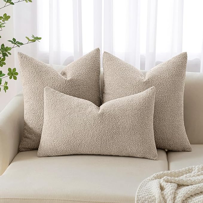 MIULEE Textured Boucle Throw Pillow Cover Neutral Accent Solid Lumbar Pillow Case Decorative Soft Pack of 1 Couch Cushion Chair Sofa Bedroom Livingroom Home Decor,12x20 Inch
