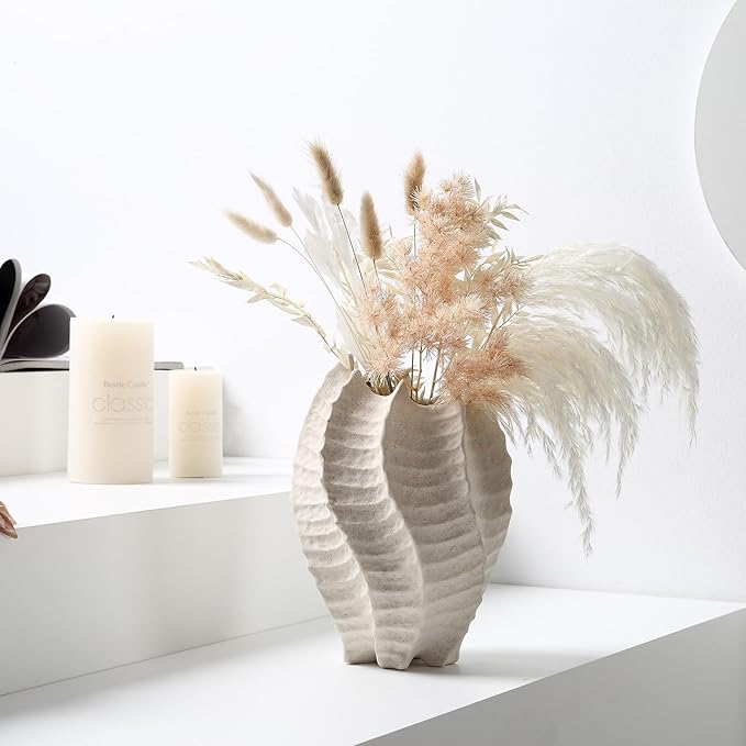 BUICCE Ceramic Coastal Vase for Flowers, Large Off White Decorative Piece, Modern Styling for Home or Office
