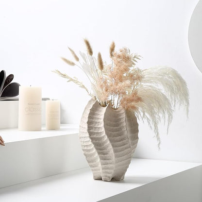 BUICCE Ceramic Coastal Vase for Flowers, Large Off White Decorative Piece, Modern Styling for Home or Office