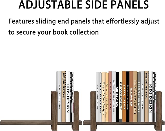 Adjustable Desktop Bookshelf Wooden Desk Book Holder Organizer Tabletop Bookshelf Mini Book Shelf Magazine Files Letters Storage Racks for Home Office Supplies, Great for Small Space, Dark Brown