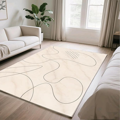 Modern Marble Rug - 8x10 Area Rugs, Abstract Line Marble Living Room Area Rugs, Minimalist Geometry Bedroom Rug, Washable & Non Slip Large Carpet Home Decor