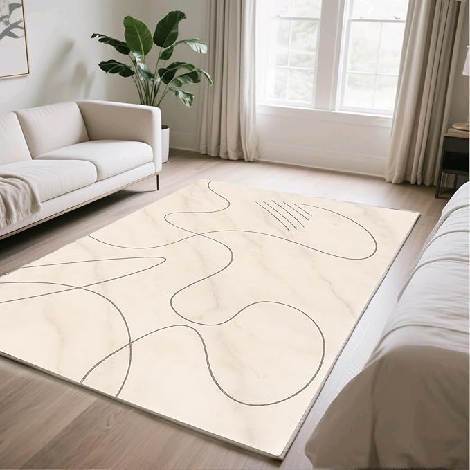 Modern Marble Rug - 3x6 Runner Rug, Abstract Line MarbleMinimalist Geometry Bedside Rugs, Washable & Non Slip Carpet Home Decor