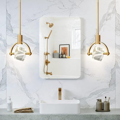 Pendant Ceiling Light Fixture for Kitchen Island, Modern Integrated LED Hanging Light, Crystal Pendant Light in Gold Brushed Brass Finish, Bedroom, Dining Room(1-Lights)
