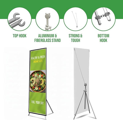 Custom X-Stand Banner with Adjustable Tripod (30”x65”) by BCB Print | Personalized Cross Stand Banner for Advertising & Trade Shows | HD Print Vertical Stand | Express Dispatch+Ship/Made in USA