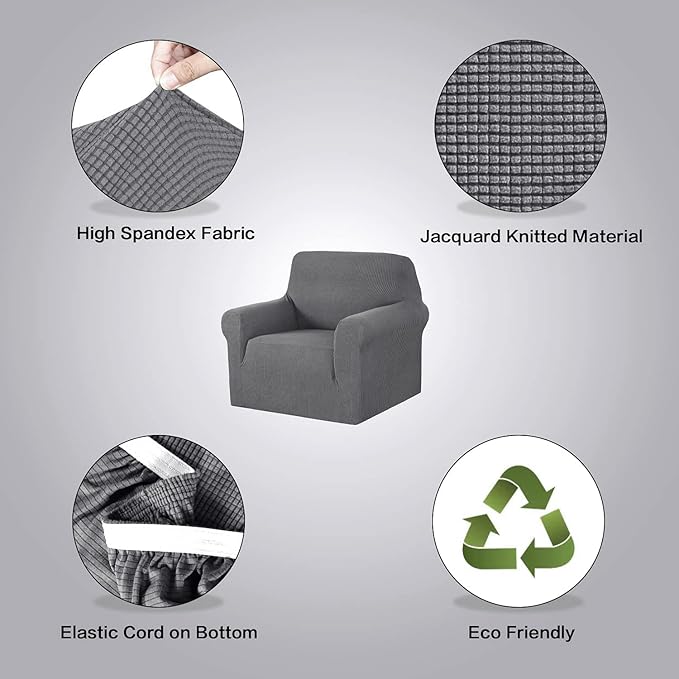 H.VERSAILTEX Stretch Chair Slipcover Sofa Cover Furniture Protector Cover High Spandex Small Checks Knitted Jacquard Sofa Cover Chair Covers for Living Room (Armchair 31"-40", Grey)