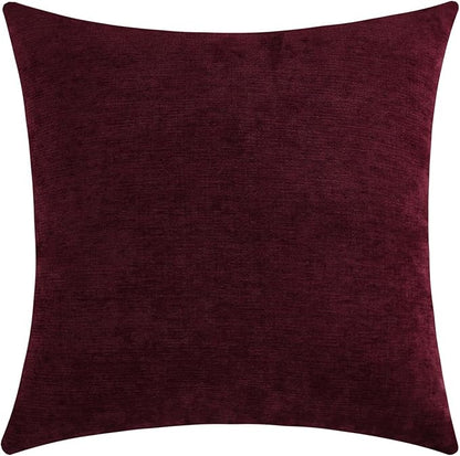 Burgundy Red Chenille Decorative Couch Throw Pillow Covers, Soft Cushion Cases for Home Livingroom Sofa Décor, Pack of 1, 24 x 24 Inches