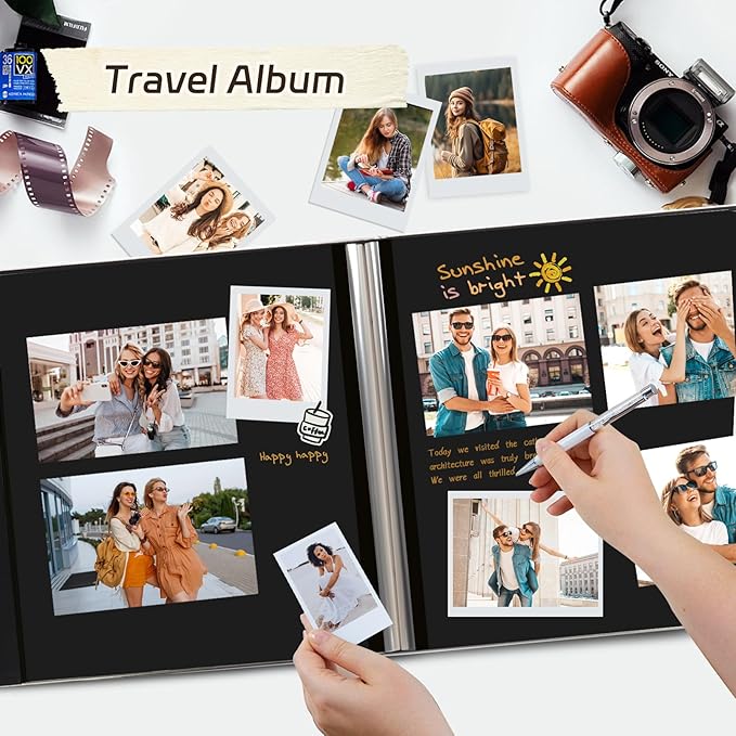 RECUTMS Photo Album Self Adhesive Multiple Photo Sizes 4x6 5x7 8x10 DIY Scrapbook Photo Album 30 Pages Button Grain Leather Picture Album Baby Family Wedding Anniversary Photos Book (Pink)