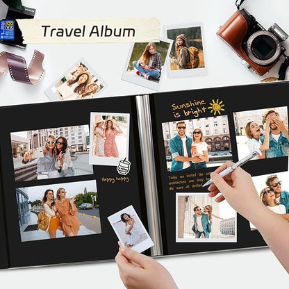 RECUTMS Photo Album Self Adhesive Photo 4x6 5x7 8x10 Sizes Handmade Scrapbook Photo Album 30 Pages Button Grain Leather Picture Album Baby Family Wedding Anniversary Photos Book (Brown)