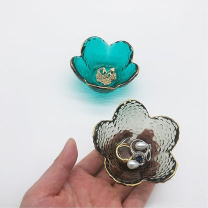 Flower Ring Dish Jewelry Tray, Glass Jewelry Dish Tray, Aesthetic Room Decor Small Trinket Dish, Nightstand Jewlery Ring Holder Dish, Bathroom Jewelry Plate Bowl for Rings Earrings Wife Gift