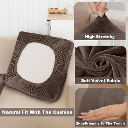 NAISI Couch Cushion Covers 1 Piece Velvet Stretch Sofa Seat Covers or Backrest Covers Soft Individual Couch Covers for Sectional Sofa(1 PC for Seat Cushion or Backrest,Brown)