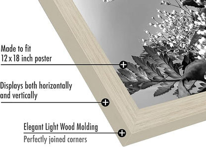 Americanflat 12x18 Poster Frame with Polished Plexiglass - Wide Picture Frames Made of Engineered Wood for Vertical or Horizontal Wall Display - Epic Collection - Light Wood