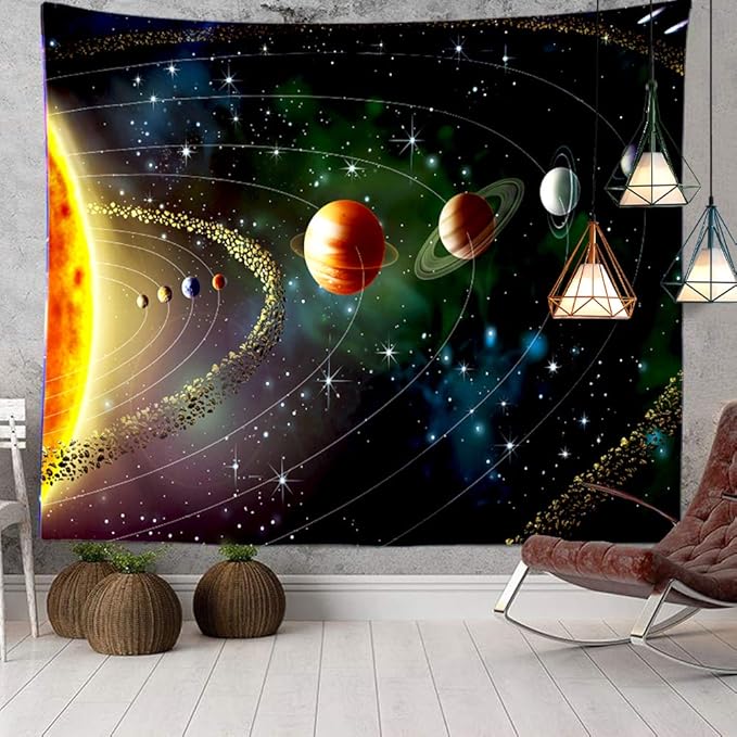 Solar System Planet Tapestry Cosmic Universe Space Stars Wall Hanging Decor Indian Mandala Bohemian Hippie Trippy Large Tapestry for Bedroom Living Room Dorm(80x60 Inch)