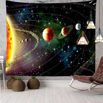 Solar System Planet Tapestry Cosmic Universe Space Stars Wall Hanging Decor Indian Mandala Bohemian Hippie Trippy Large Tapestry for Bedroom Living Room Dorm(80x60 Inch)
